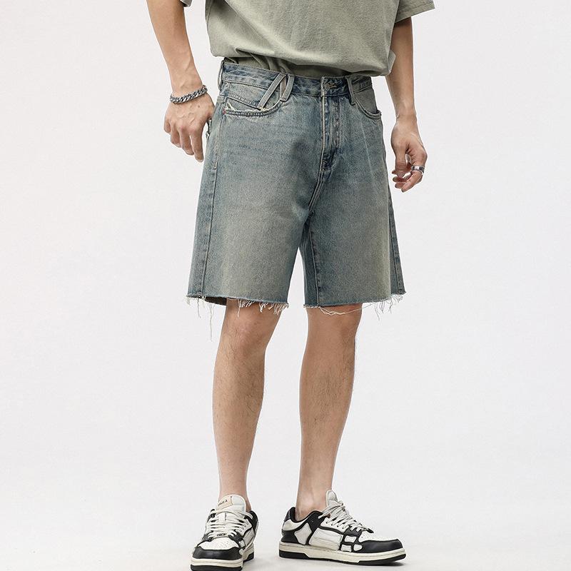 Jmg Clothing Men's Blue New Summer Denim Shorts Retro Bristled Half-Titles American Thin Five-Point Pants Cm