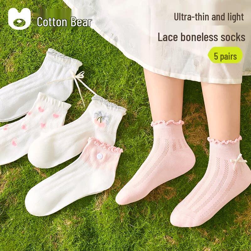 

Girls Summer Ultra-Thin Breathable Mesh Cotton Socks L