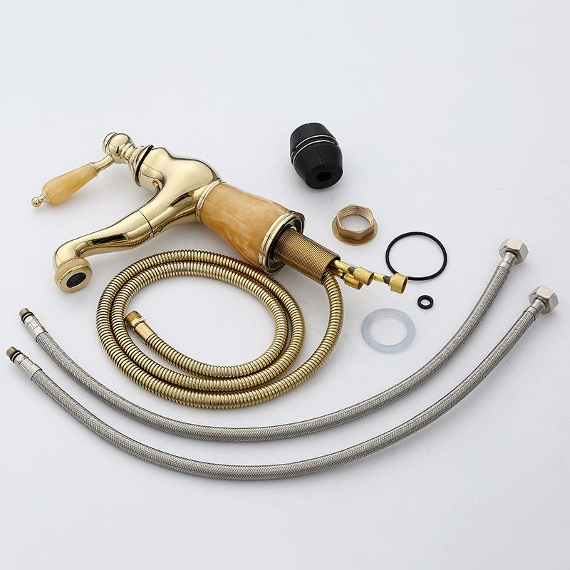 Rose Gold Bathroom Basin Faucets Jade Washroom Basin Sink Tap Mixer Hot Cold Faucet Pull Out Sink Faucet