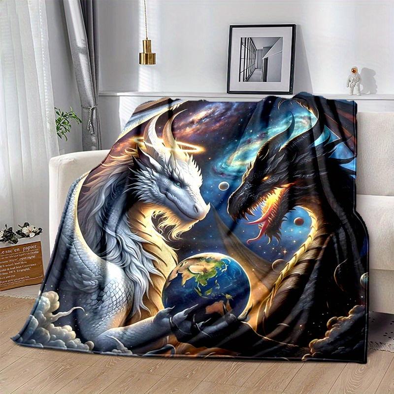 1pc Two Dragons One Earth Blanket  Soft Throw for Home Decor, Gift Idea, Living Room, Travel, Camping, Car Blankets