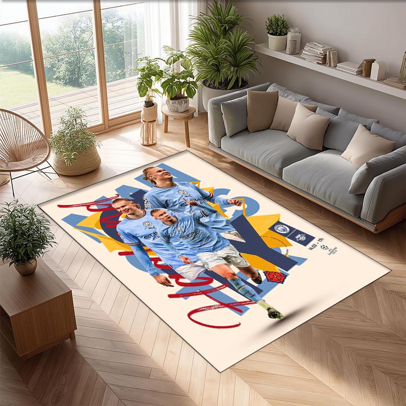 Erling Haaland Printed Flannel Area Rug Non Slip Soft Polyester Floor Carpet Indoor Decor Mat for Bedroom Living Room Sofa