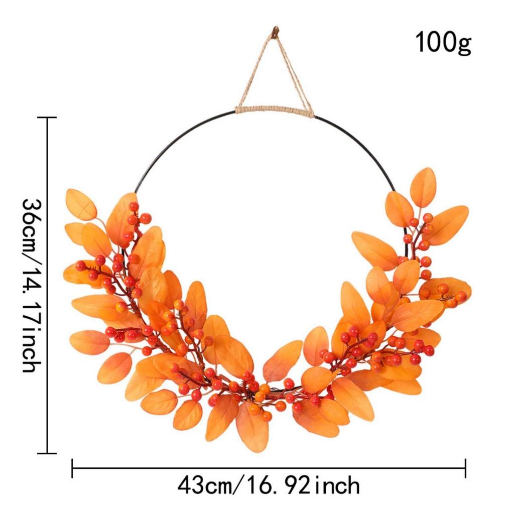 HalfWreath Artificial Wreath with Metal Hoop Seasonal Decor for Door, Thanksgiving, Entryway