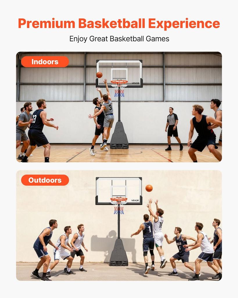 Tragbarer Basketballständer, Höhenverstellung von 2,3 bis 3,05 m Basketballkorb & Korb, Basketballkorb Outdoor mit 1371,6 mm PC-Rückwand für Kinder, Erwachsene