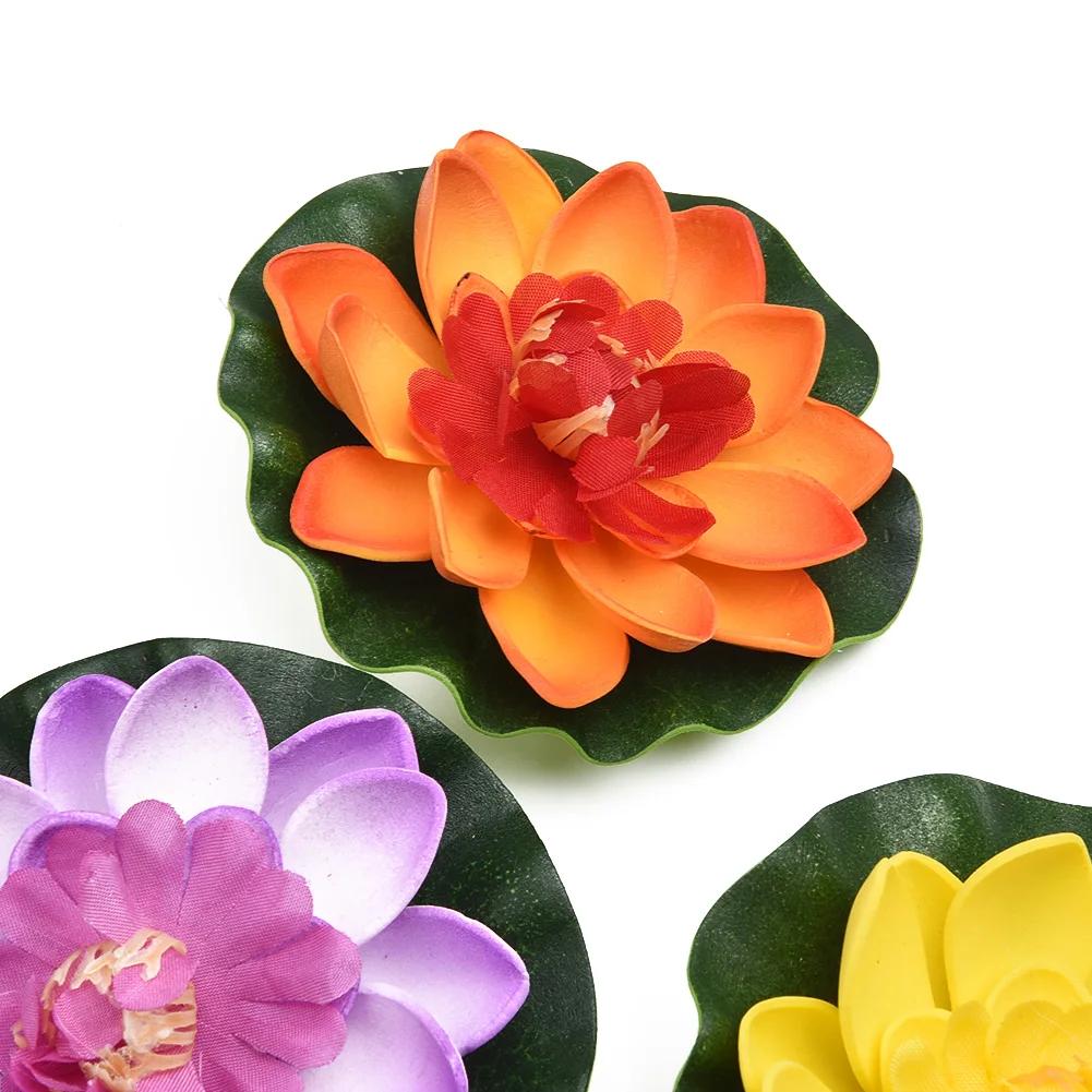 10 Stück Bunte Künstliche Schwimmende Seerose Simulation EVA Lotusblatt-Blumen Seerosen-Teichpflanzen für Gärten Zuhause Aquarium