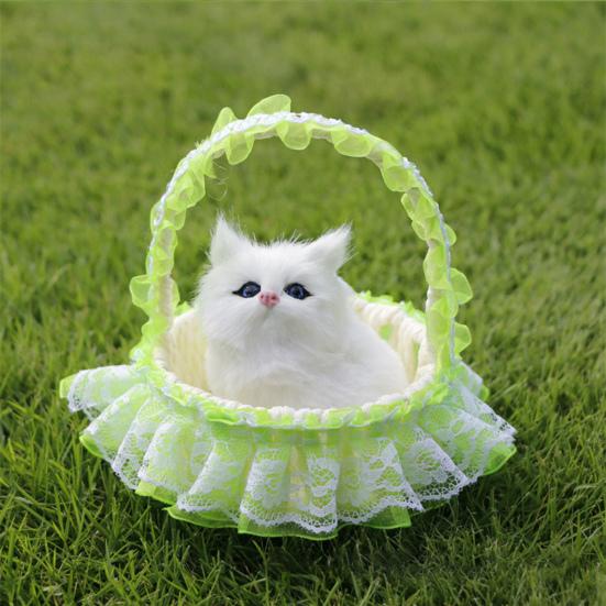 Simulation Cat Model Vivid Sounding Kitten Doll Lovely Miniature Figurine Decoration Faux Fur 3D Animal Figure Basket Model Car Ornament Craft Gift