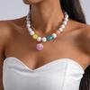 2Pcs/Set  Bohemian Colorful Handmade Acrylic Beaded Choker Necklace Clavicle Chain For Women Summer Jewelry Gift