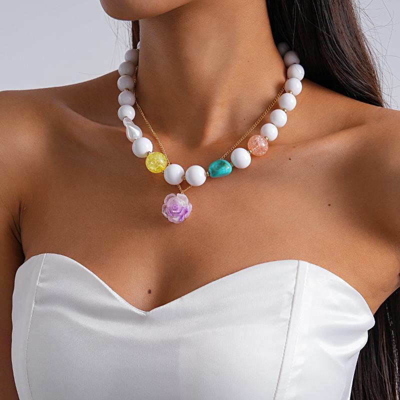 2Pcs/Set Bohemian Colorful Handmade Acrylic Beaded Choker Necklace Clavicle Chain For Women Summer Jewelry Gift
