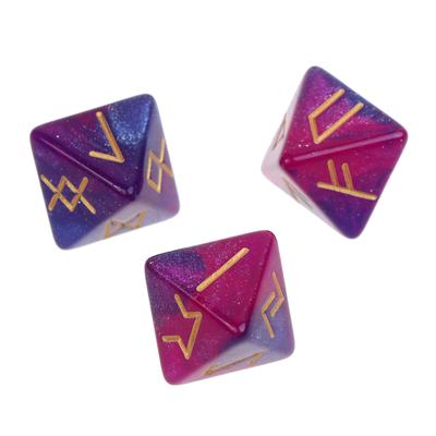 3 Pcs Polyhedral Rune Dice Acrylic 8-Sided Astrological Dice Table Game Dice with Sharp Edges and Beautiful Inclusions