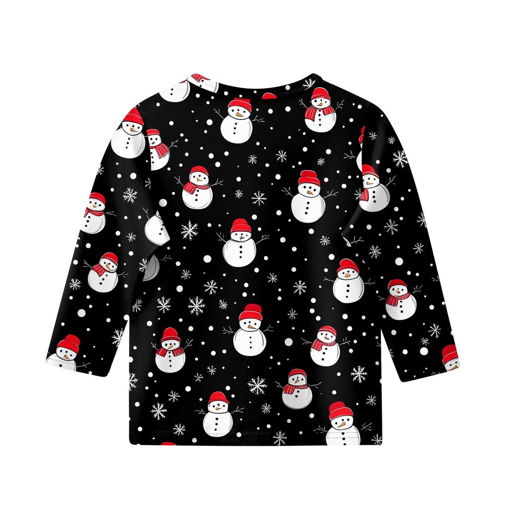 Children's 3/4 Sleeve Tops Casual Christmas Print T Shirt Round Neck Pullover Blouse