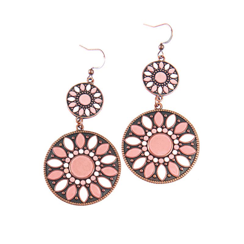 New Boho Ethnic Fashion Colorful Drop Oil Round Earrings For Women Sum Flower Enameled Distinctive Sweet Vacation Jewelry Gift