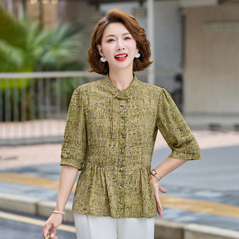 

Summer Casual Printed Mid-Sleeve Loose Fit T-Shirt for Young Moms & Mature Women 3XL (120-135 Jin) зелёный