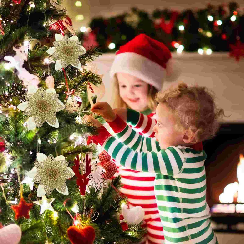 12 Pcs Christmas Flower Tree Decoration Hollow Simulated Flowers Home Hanging Onion Pink (colorful White) 12pcs Artificial