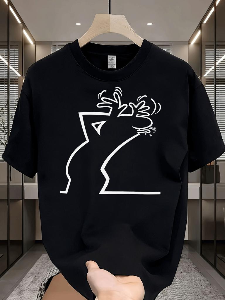 Unisex Summer Cotton Tee Minimalist Funny Deer Line Print Crew Neck Short Sleeve Casual Streetwear Loose Fashion Daily Unisexs Tops