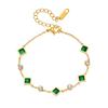 Gold Square Green Crystalv Clear Zircon Bracelet – Minimalist Elegant Jewelry, Growth Confidence Gift for Women