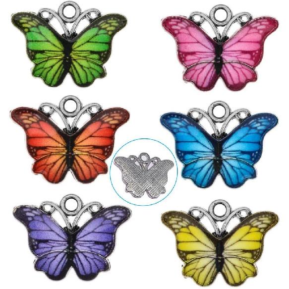 Zhiheng 50 Pack Alloy Butterfly Charms Monarch Butterfly Enamel Pendant Beads for Jewelry Making DIY Earring Necklace Bracelets Accessories Wine