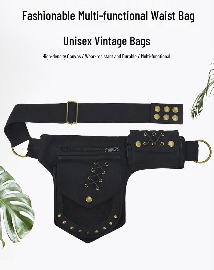 Unisex Retro Rivet Waist Bag: Multi-Functional Crossbody for Outdoor Sports and Phone Storage