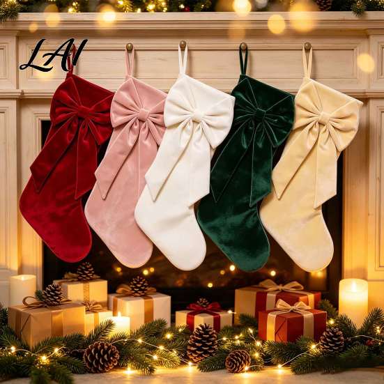 Winter Home Decor Ornaments Velvet Christmas Stockings with Decorative Bow Large Xmas Hanging Morning Gift Bags Socks for Fireplace Mantel