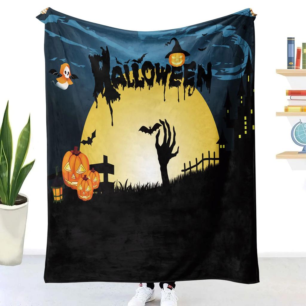 3D Printed Flannel Halloween Blanket Thickened Double-Layer Multifunctional Decorative Blanket Air Conditioning Blankets 150x200