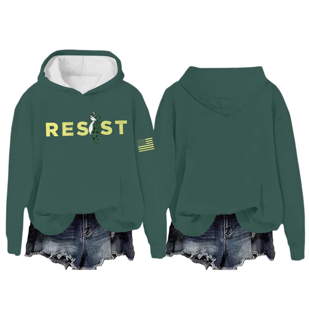 Women's Round Neck Long Sleeve Printed Pullover Hooded Sweatshirt