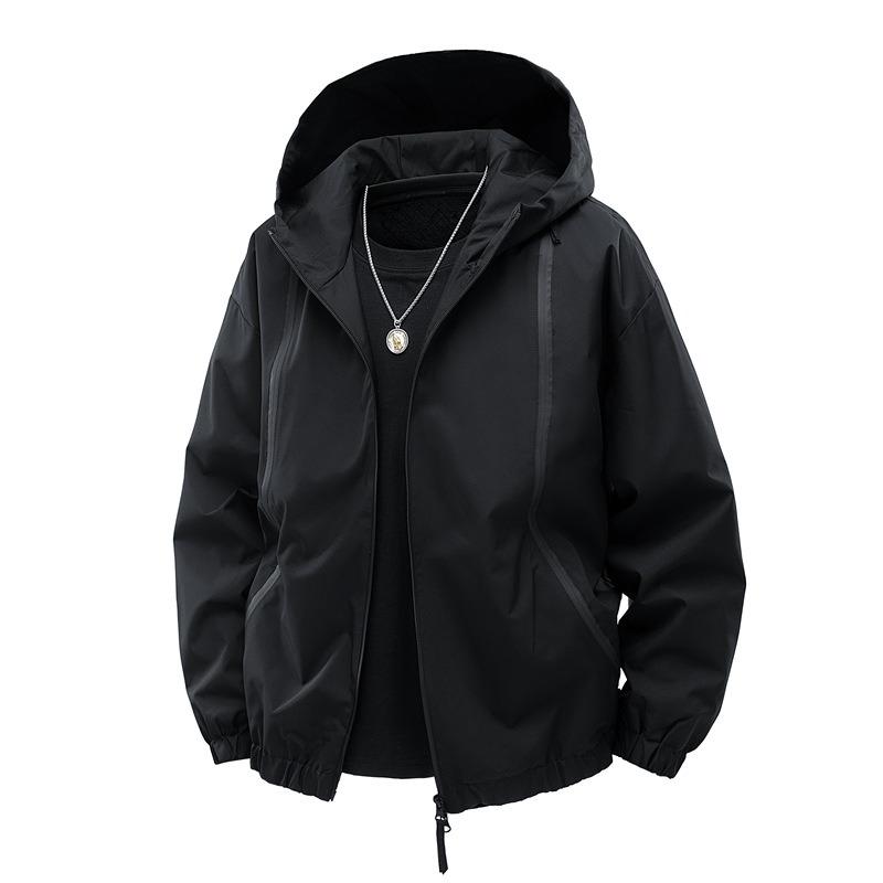 OO Fleece Verdickt Einfarbige Jacke Herren Locker Trend Outdoor Wasserdicht Freizeit Kapuzenjacke Herren