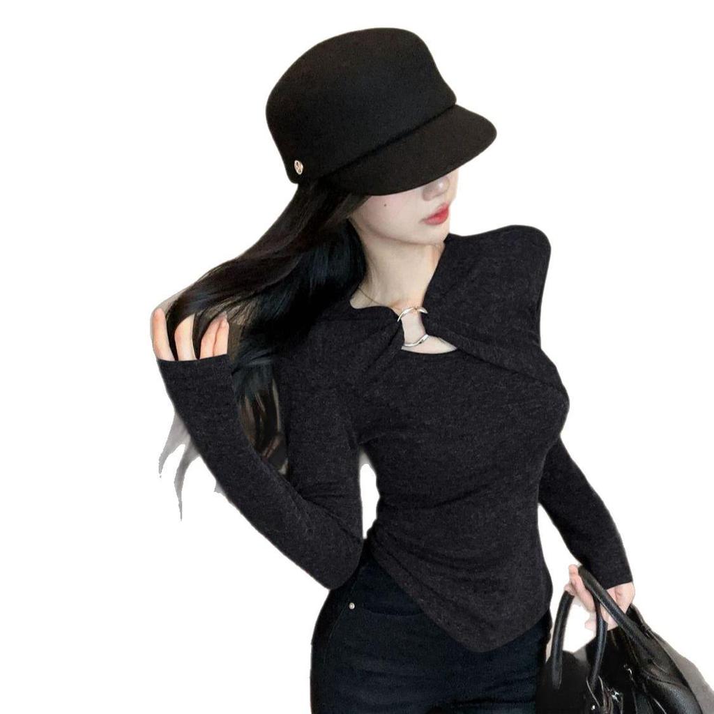 Korean Design Plush Long Sleeve Top - Autumn/Winter Slim Fit Versatile Base Layer for Women