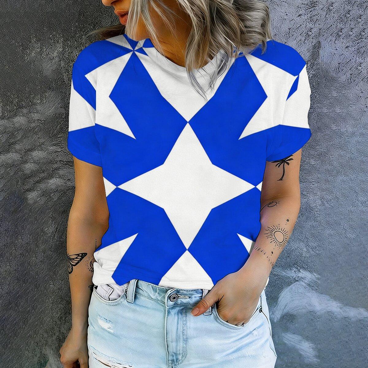 Simple and personalized geometric print summer women s round neck short sleeved T-shirt fashionable daily versatile top S белый