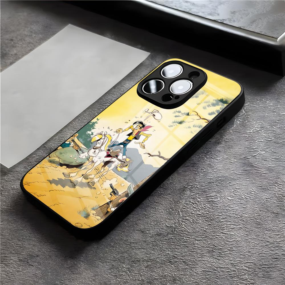 LUCKY LUKE CARTOON Phone Case For IPhone 17 Air 16 E Pro Max 15 14 13 Mini 12 Pro 11 Max Plus Black Glass Cover