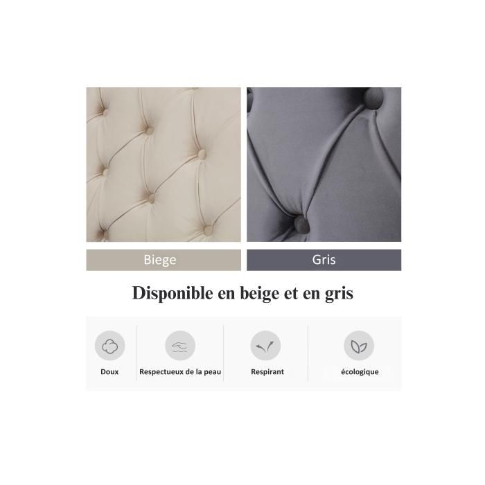 Lit - MUVOE - 140x190 - Rembourré - Noir Et Beige - Coffre De Rangement Hydraulique