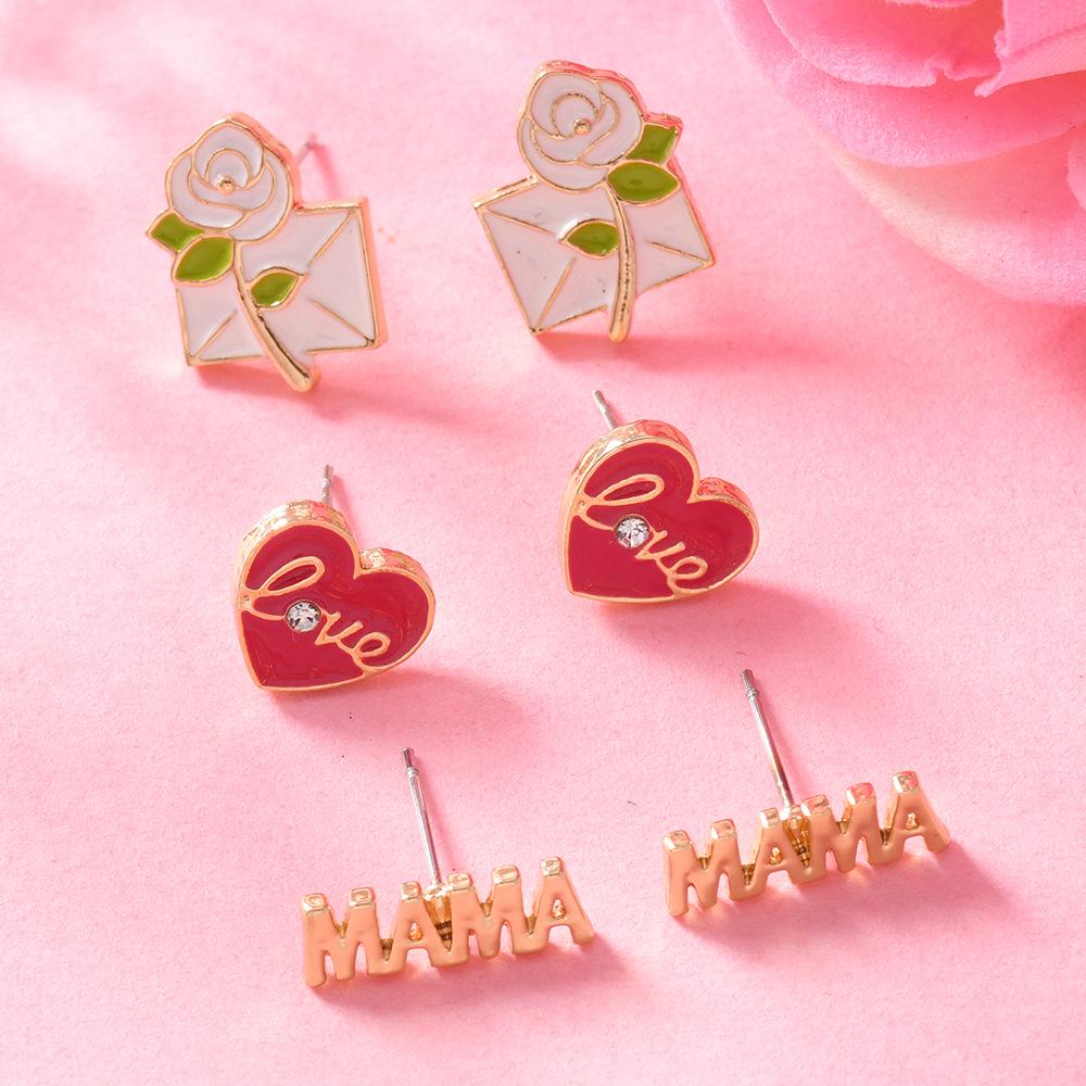 Stylish Valentine s Day Drip Oil Alloy Stud Earrings & Mixed Style Ear Accessories