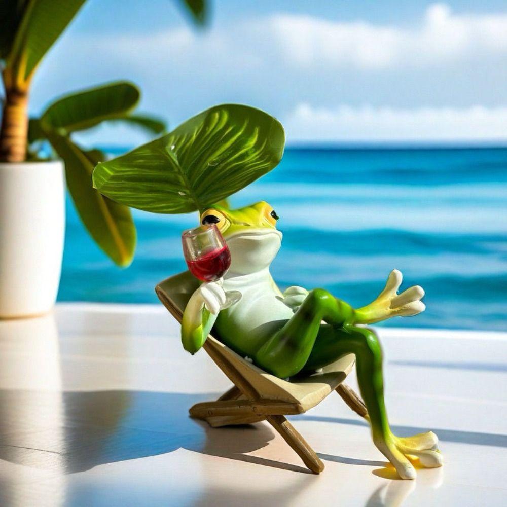 Cartoon Vacation Frog Ornament Cute Miniatures Figurine Crafts Animal Sculpture  Courtyard