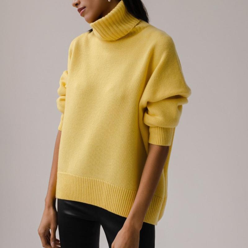 Nuovo Pullover Casual a Manica Lunga in Maglia Liscia Autunno Donna Inverno Spesso Morbido Collo Alto Pullover Maglioni Donna Moda Maglieria Morbida Jumper 24913