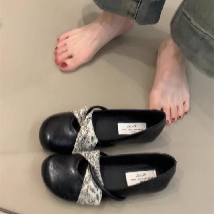 Schaffell-Version! Retro Splicing Rundkopf Mary Jane Schuhe Damen Ein-Pedal Flachsohle Einzelne Schuhe Braun Weichsohle Beanie Schuhe