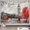 Black and White England Landmark Picnic Mat Hippie Trippy Tapestry Wall Art Meditation Decor for Bedroom Living Room Dorm, Red
