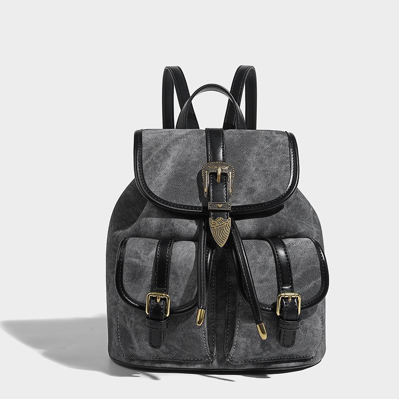 Denim trendy cool backpack 2024 spring-summer new style, color-blocking college style, versatile for commuting, small handbag
