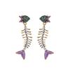 Orecchini Pendenti Creativi a Lisca di Pesce Smaltata Charms Pesce Orecchini a Lobo Geometrici in Metallo Orecchini Pendenti Bohemien Retrò Smalto Colato Regalo