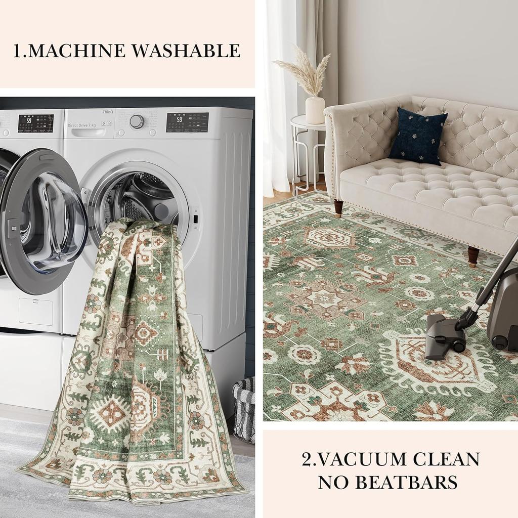 Washed Back Imitation Cashmere Carpet Green Home Area Carpet Living Room Soft Non-Slip Vintage Bedroom Floor Mat