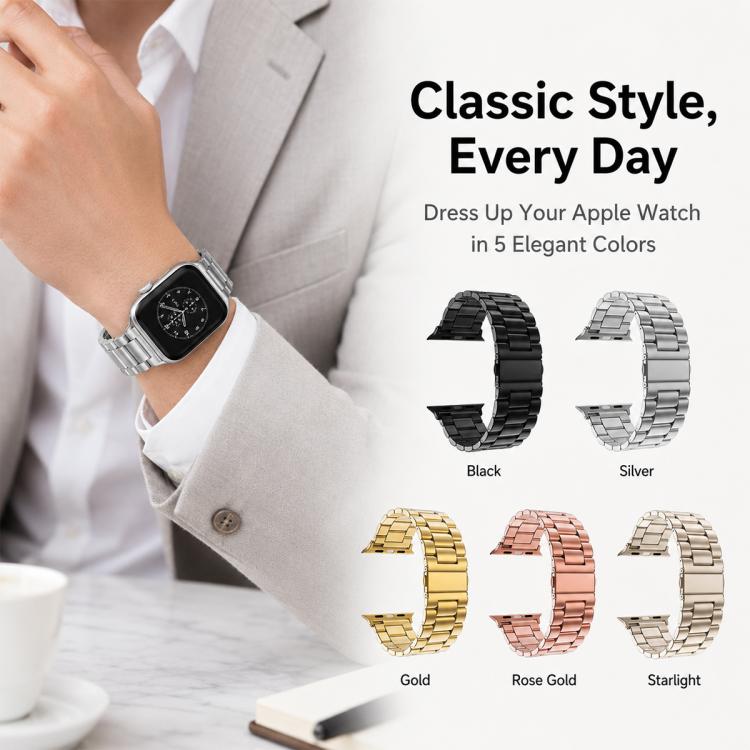 5‑Pack Stainless‑Steel Watch‑Band Strap With Three‑Beads Fold‑Over Buckle, Adjustable Wrist‑Bracelet Accessory For Apple Watch 38/40/41/42mm