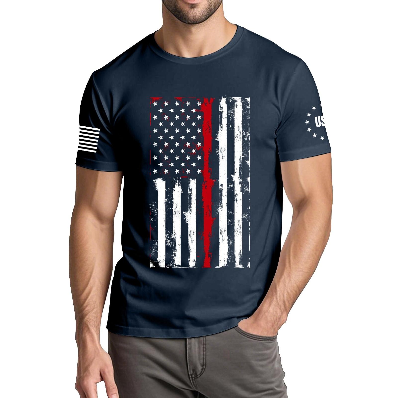 

Мужская модная повседневная футболка с круглым вырезом и коротким рукавом с принтом «День независимости» L синий