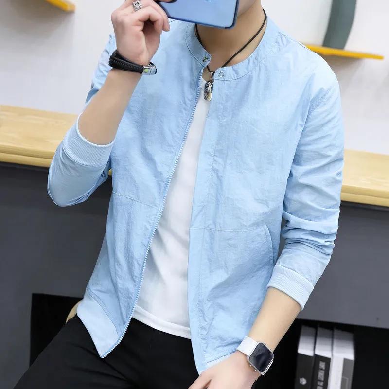Men's Summer Thin Section Stand-up Collar Slim Sunscreen Jacket Solid Color Lightweight Quick-drying Sunscreen Clothing