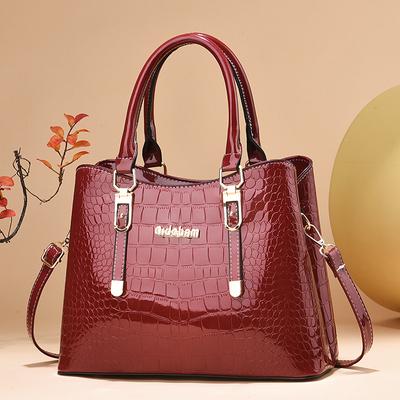 New Patent Leather Crocodile Pattern Fashion Women's One Shoulder Handbag European American Style Crossbody Bag