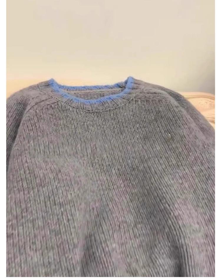 2025 Autumn/Winter Color Block Loose Casual Round Neck Base Layer Top