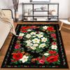 Floral Pattern Carpet with Red and White Blossoms on Black Background Suitable for use as an anti-slip for living room bedroom sofas