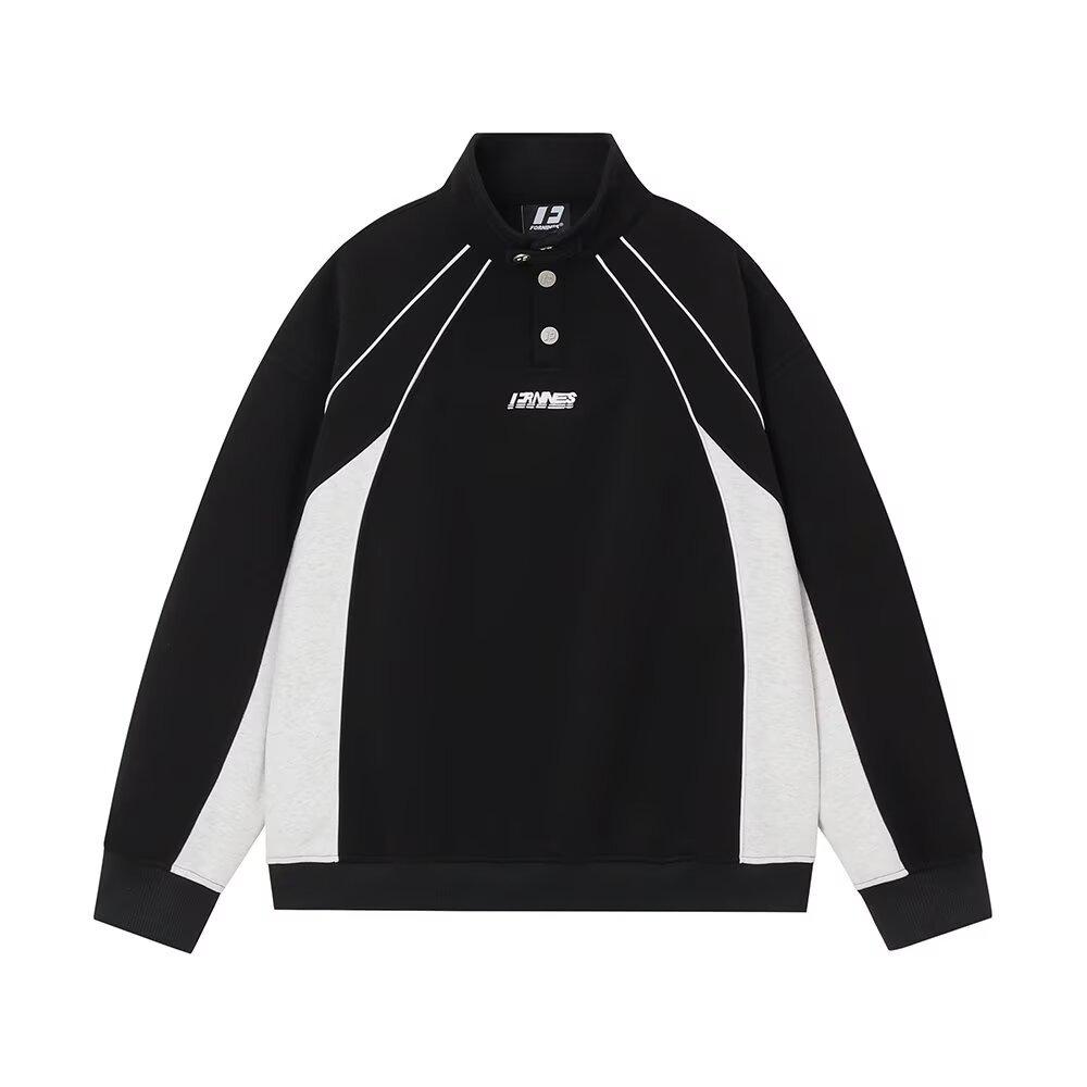 2025 Retro Japanese Color Block Unisex Patchwork Hoodie: Trendy, Loose-Fit, Autumn/Winter Fashion M