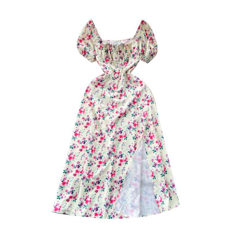 Puff Sleeves Summer Slimming Mori Style Split Dress