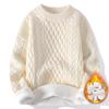 Trendy Knitted Sweater for Men Casual Round Neck Warm Inner Loose-fit Pullover Cozy Soft Supple Fall Winter Fashion