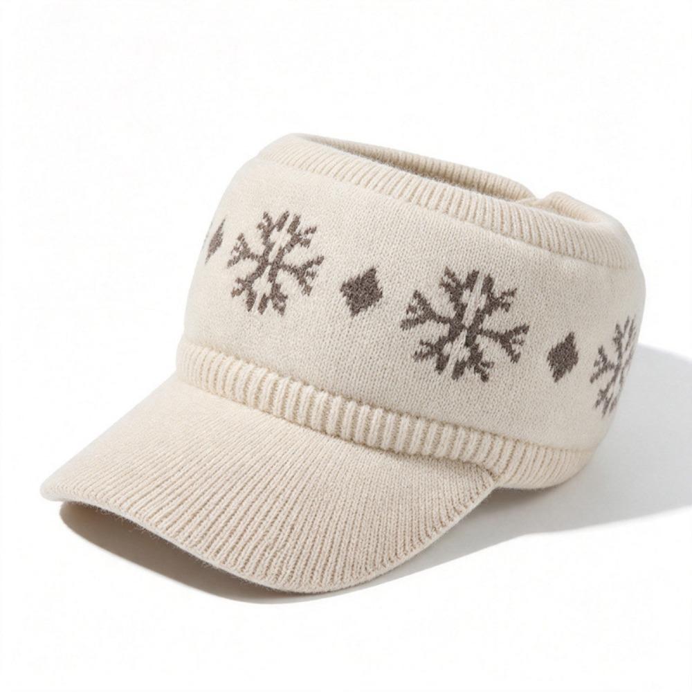 Snowflake Jacquard Empty Top Hat Thickened Beanie Hat Versatile Baseball Cap Cold Weather