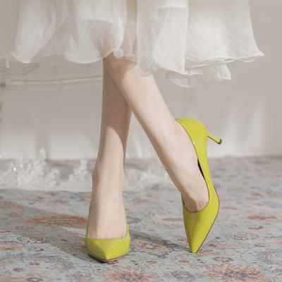 Mode polyvalente talons hauts femme 2025 nouvelles chaussures sexy à talons aiguilles pointues en cuir verni noir chaussures de travail professionnelles