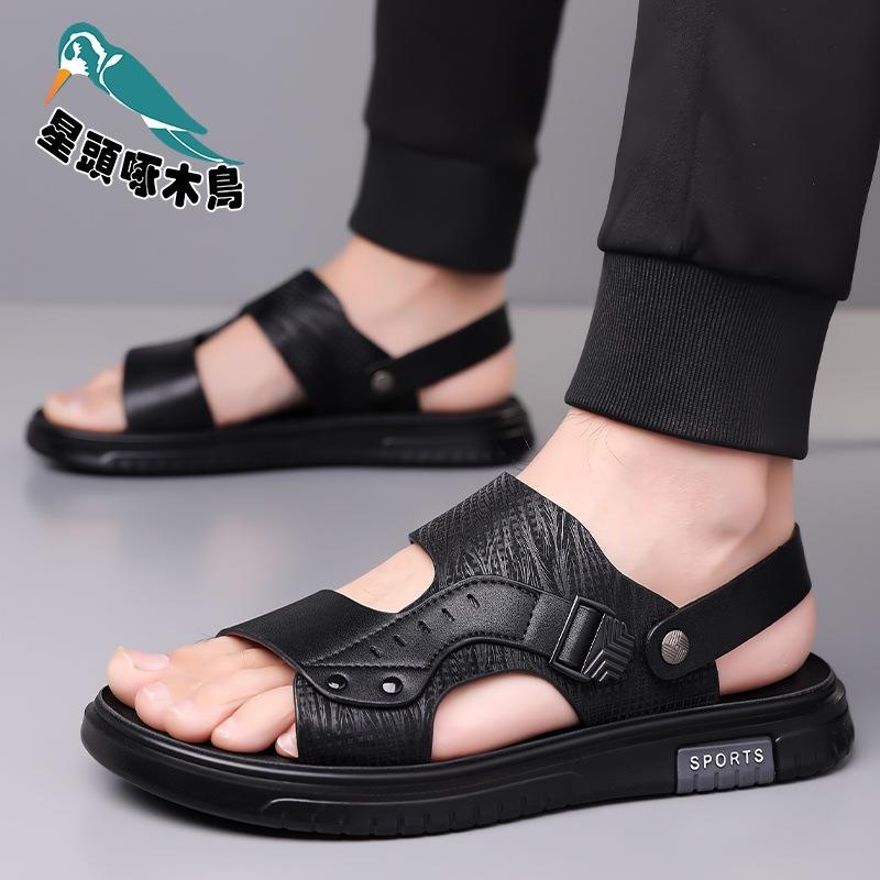 2025 men's two slippers fashionable high quality comfortable youth beach shoes outdoor soft leather sandals