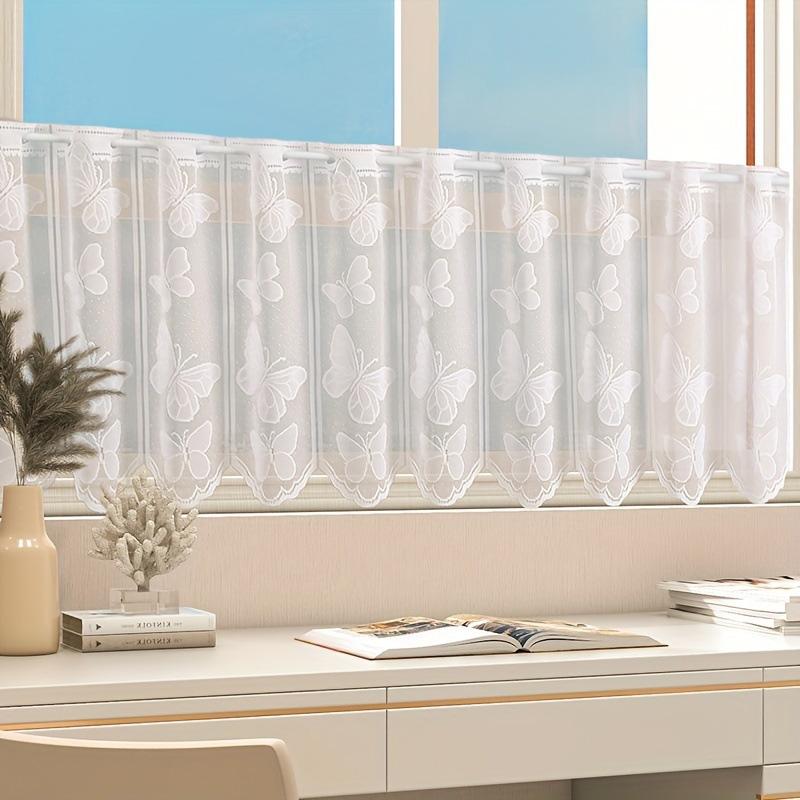 

1 шт. Прозрачная штора с цветочным рисунком, машинная стирка, короткие шторы, элегантная кулиска для подвешивания, 150x45см, белый тюль для кухонных окон C