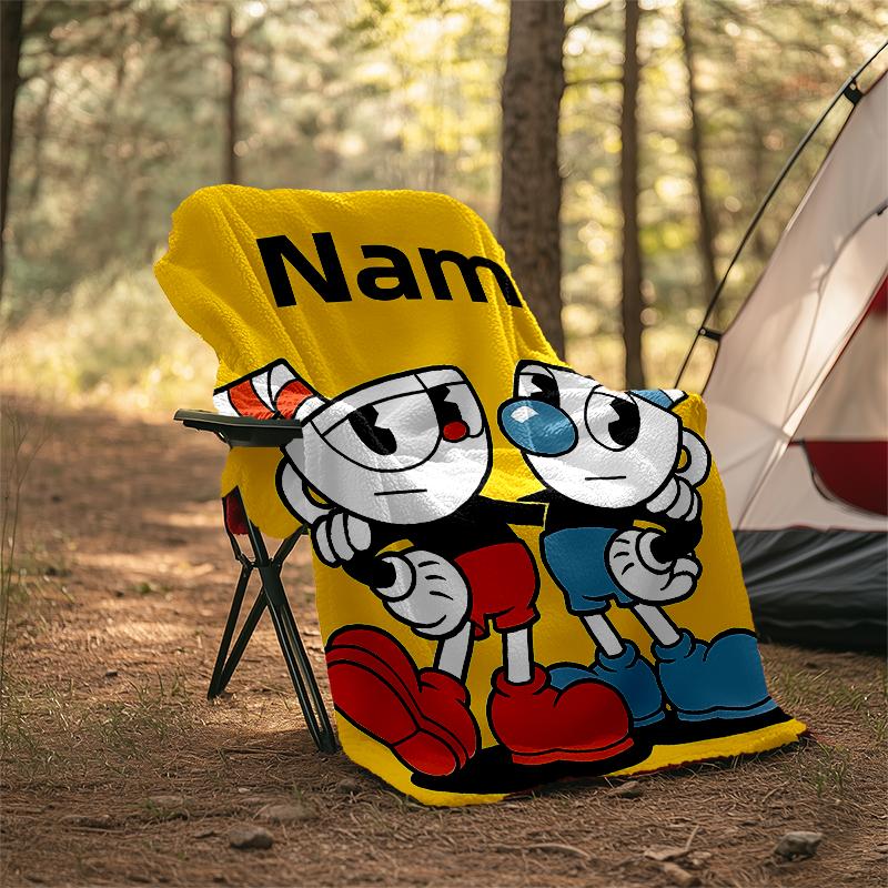 Personalized Custom Name Blanket - Cuphead Print Design,Blanket for Sofa,Bed,Travel,Camping - Soft and Warm, Great Gift